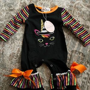 Witchy cat 1 pc romper by Marie Nicole in 3-6m. Absolutely the cutest!NWT